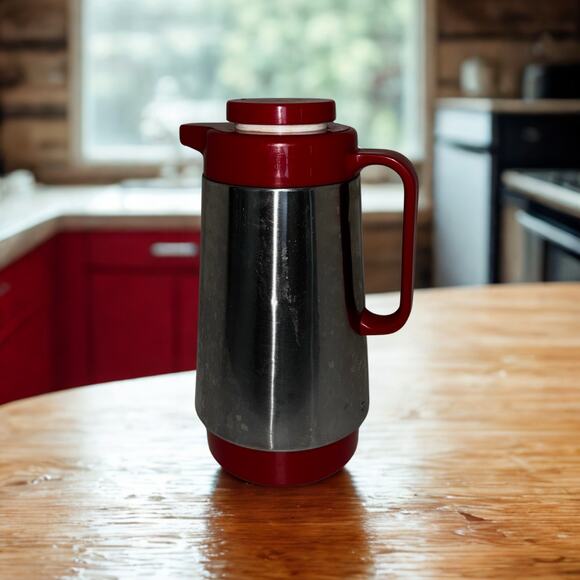 Vintage Corning Thermique Red & Chrome Carafe 10” Mid Century Coffee Server - Picture 3 of 12